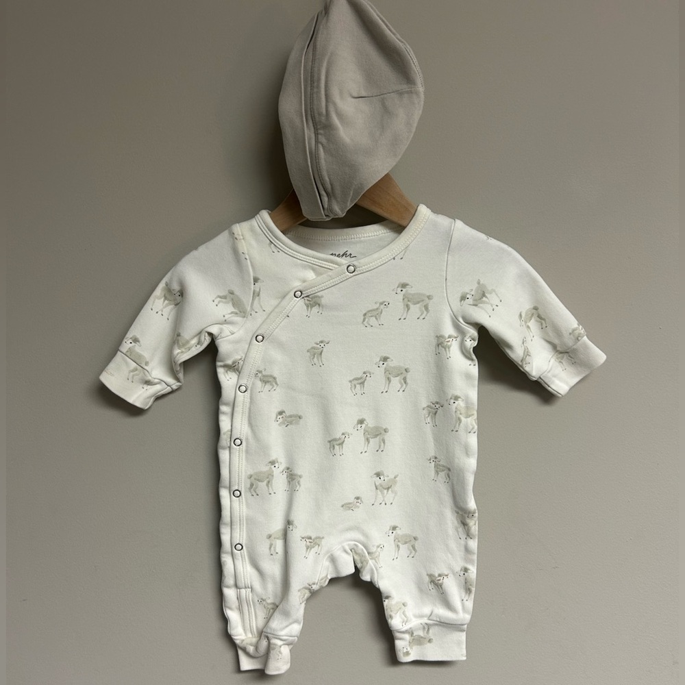 Pehr Adorable Cream Lamb One Piece & Hat